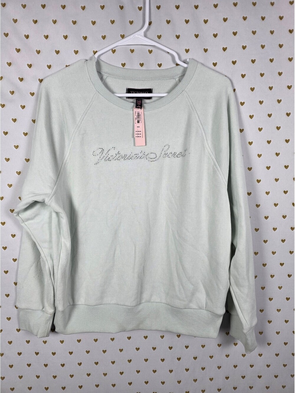 Victorias Secret Mint super soft BLING Logo Sweater Shirt NEW MEDIUM
